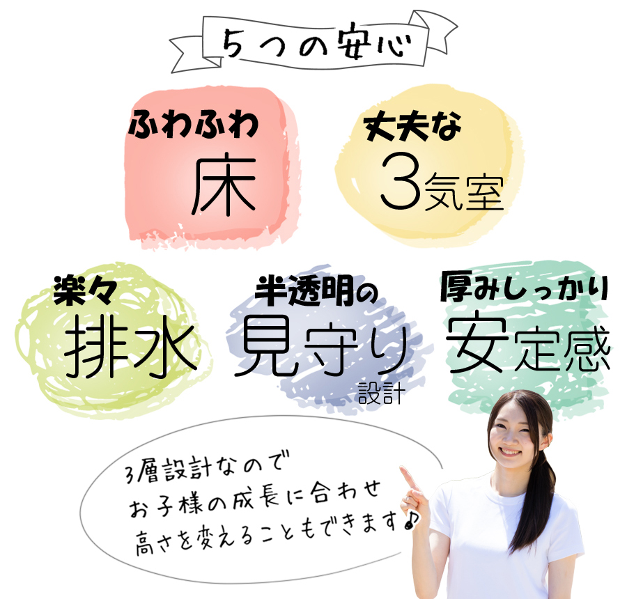 笑顔はじける愛情設計プール。ふわふわのクッション床プールでは最大級の大きさ！！中の様子が見えやすい半透明で安心・安全です。