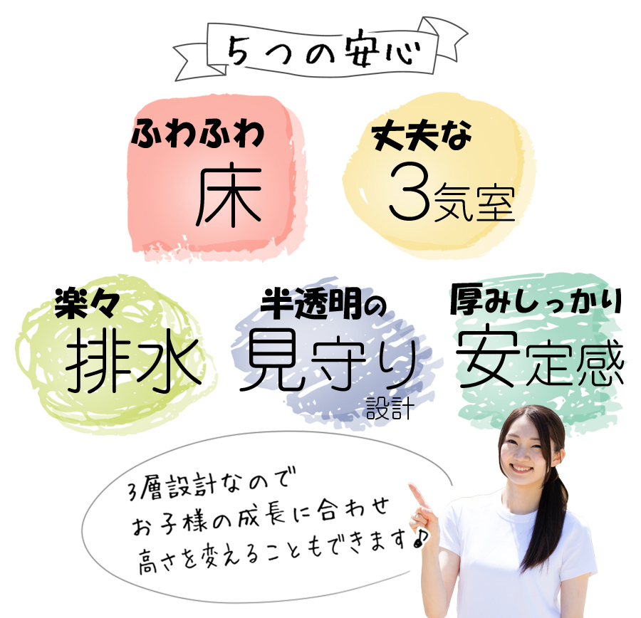 3層設計大型安全プール。ふわふわのクッション床プールでは最大級の大きさ！！中の様子が見えやすい半透明で安心・安全です。